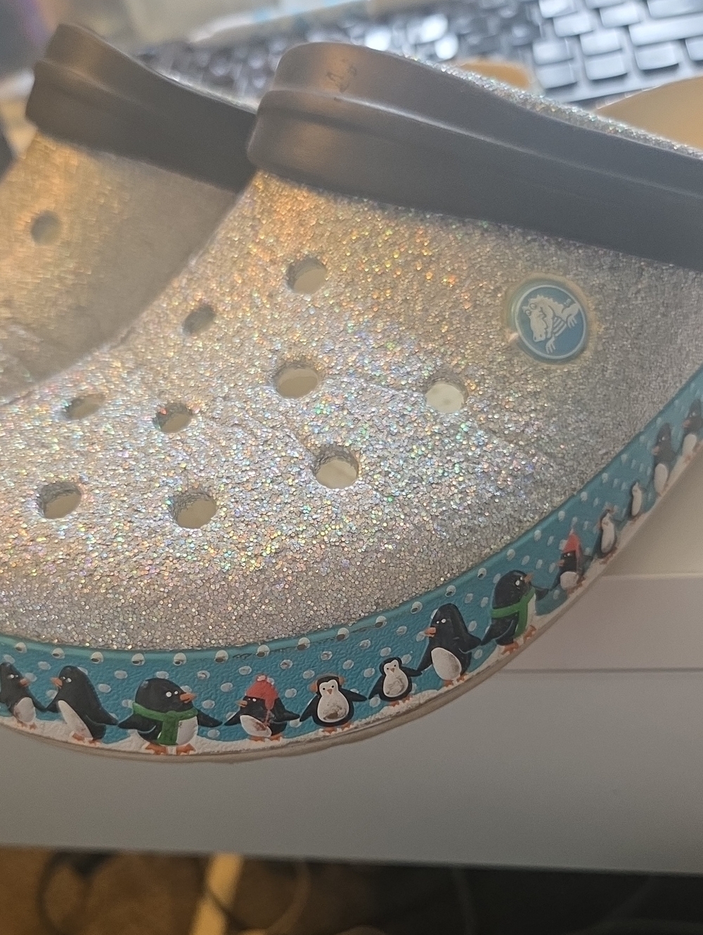 Women's Glitter Clog with Penguin Trim - Silver